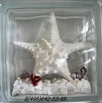 Стеклоблок Vitrablok декоративный бесцветный с наполнением внутри морская звезда белая мт_001 а